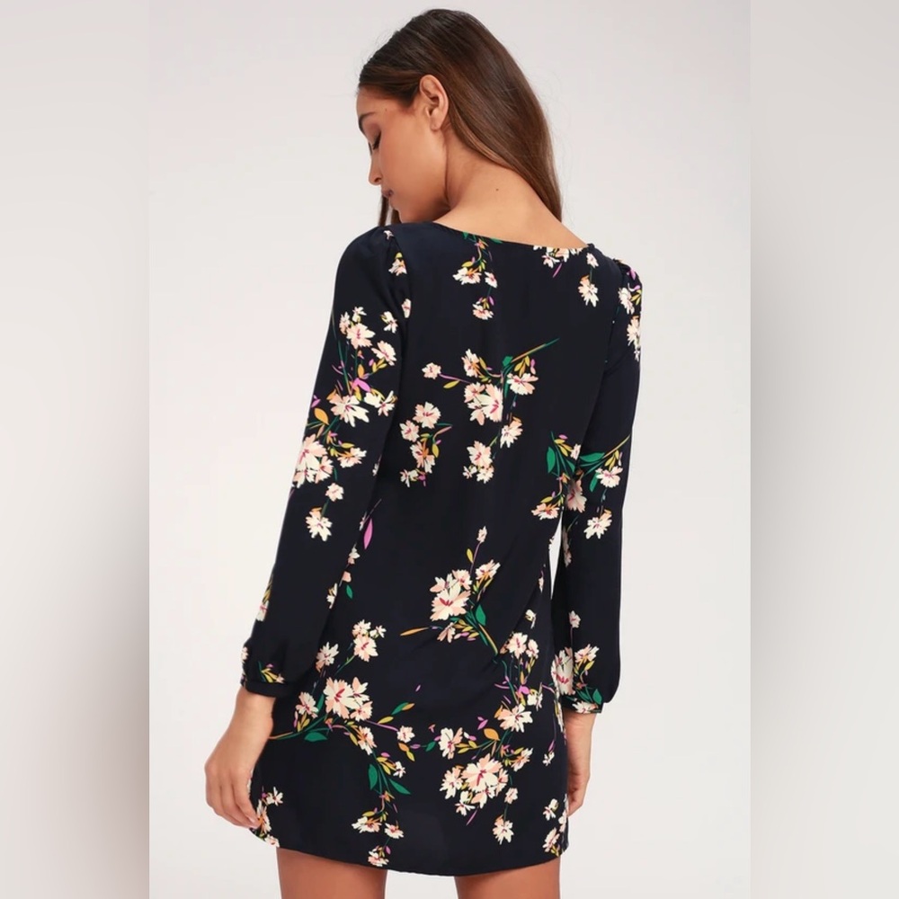 Lulus Herbaceous Babe Navy Floral Print Shift Dress, Small, S - Picture 4 of 11